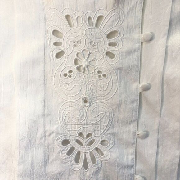 90s Vintage Lace Cutout Pintuck Blouse w/Asymmetrical Buttons size 14 - Picture 7 of 11